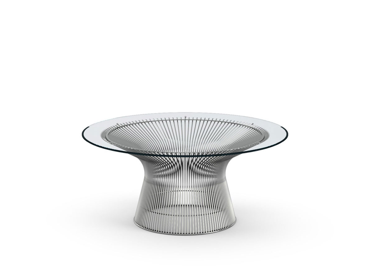 Журнальный столик Platner низкий, Ø 91,5 см никель глянец / стекло прозрачное
