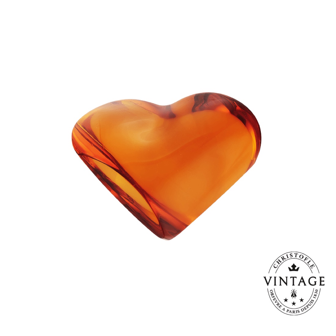 Пресс-папье Amour Pebble Heart Ambre, хрусталь, винтаж